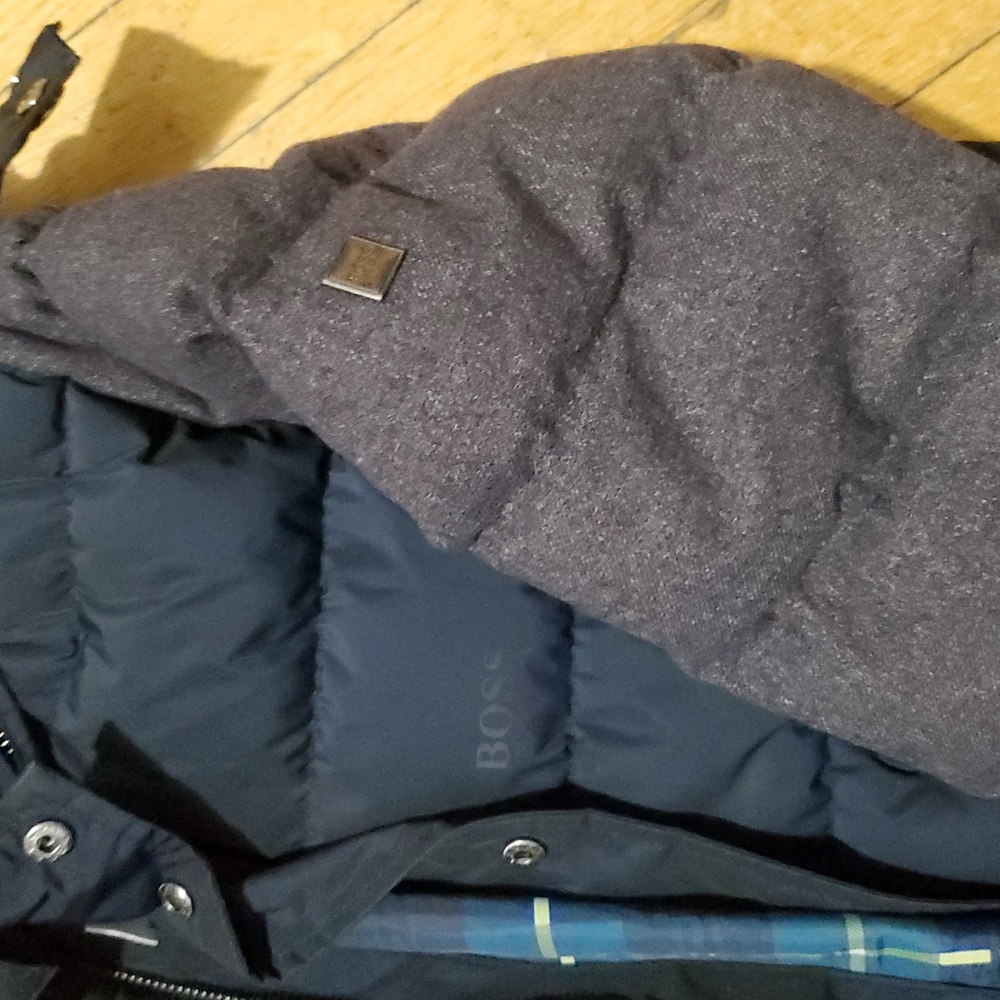 Hugo Boss Kids Navy Blue Jacket with Plaid Lining